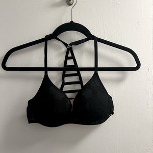 Black lace push up bra with floral design